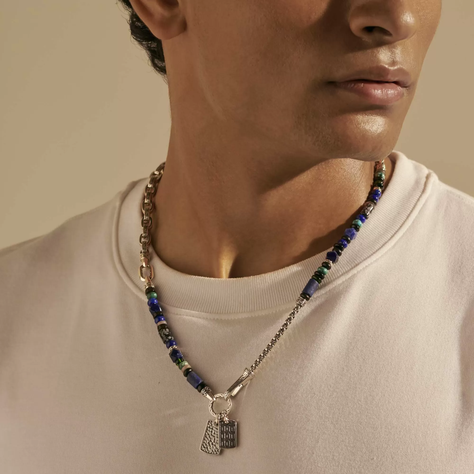 Beads^John Hardy Beaded Tag Necklace, Silver, Gemstones
