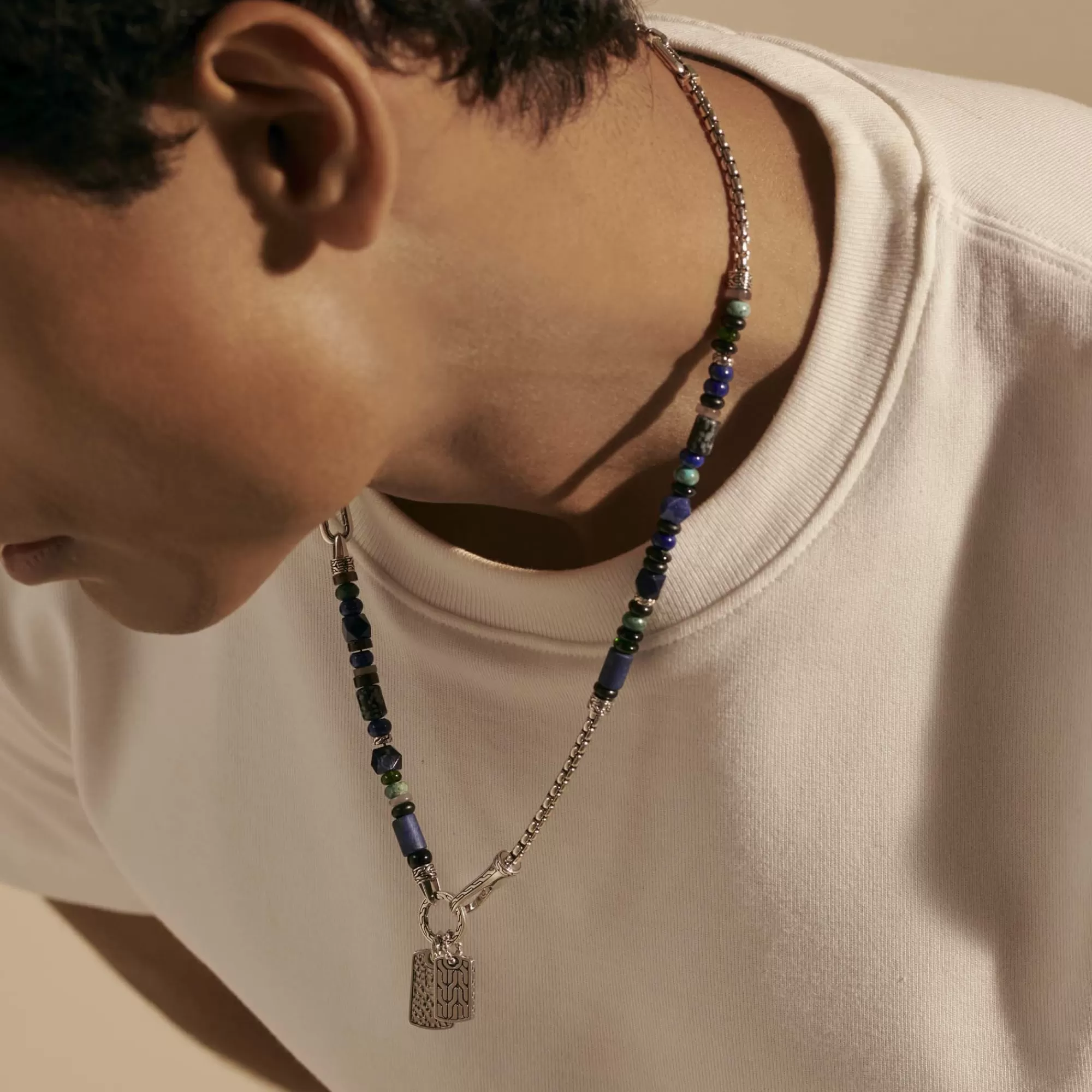 Beads^John Hardy Beaded Tag Necklace, Silver, Gemstones