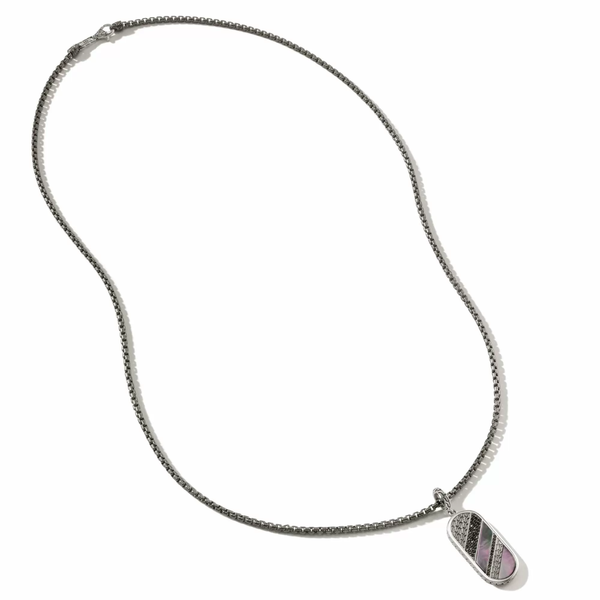 Tags & Pendants^John Hardy Carved Tag Necklace, Dark Silver, Gemstones