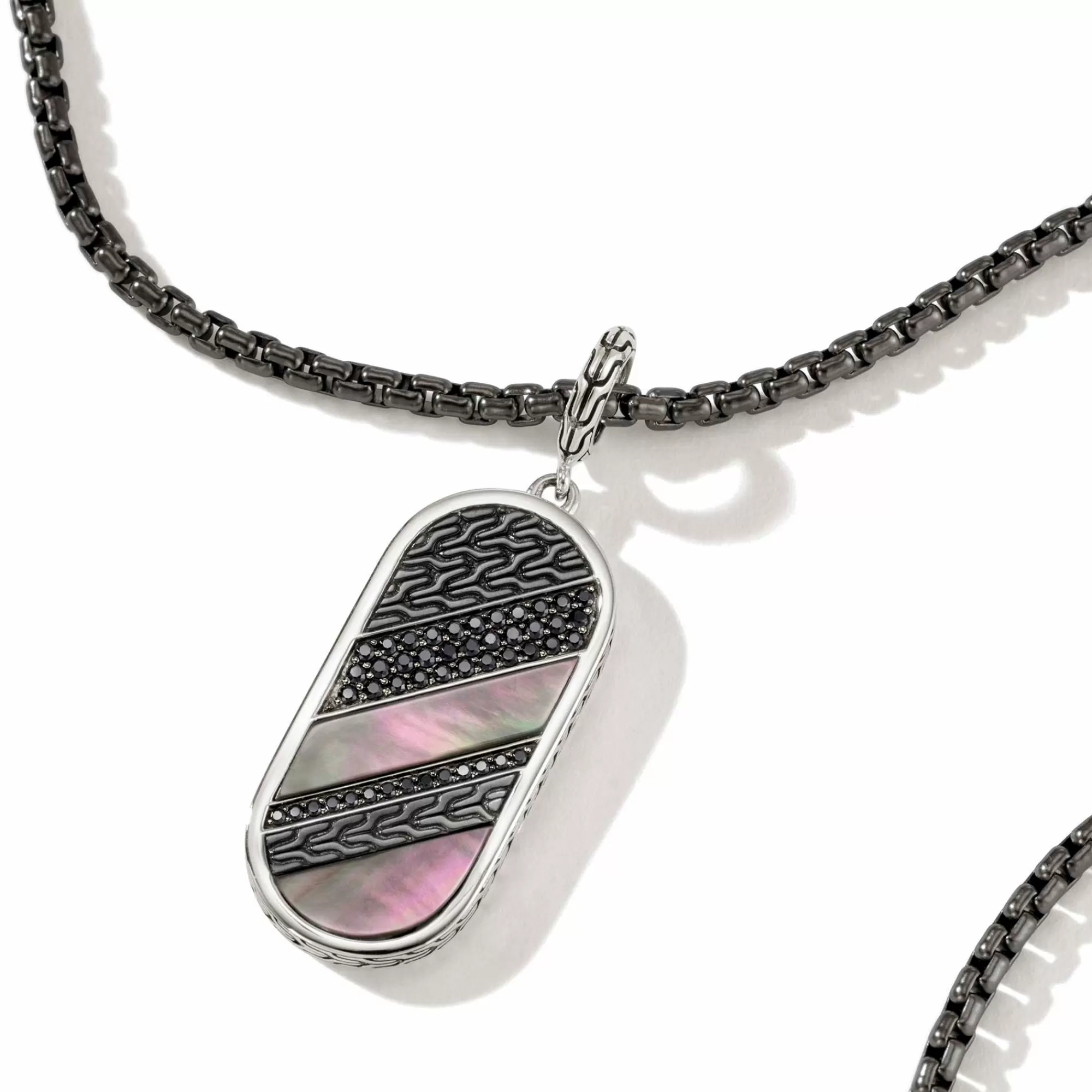 Tags & Pendants^John Hardy Carved Tag Necklace, Dark Silver, Gemstones
