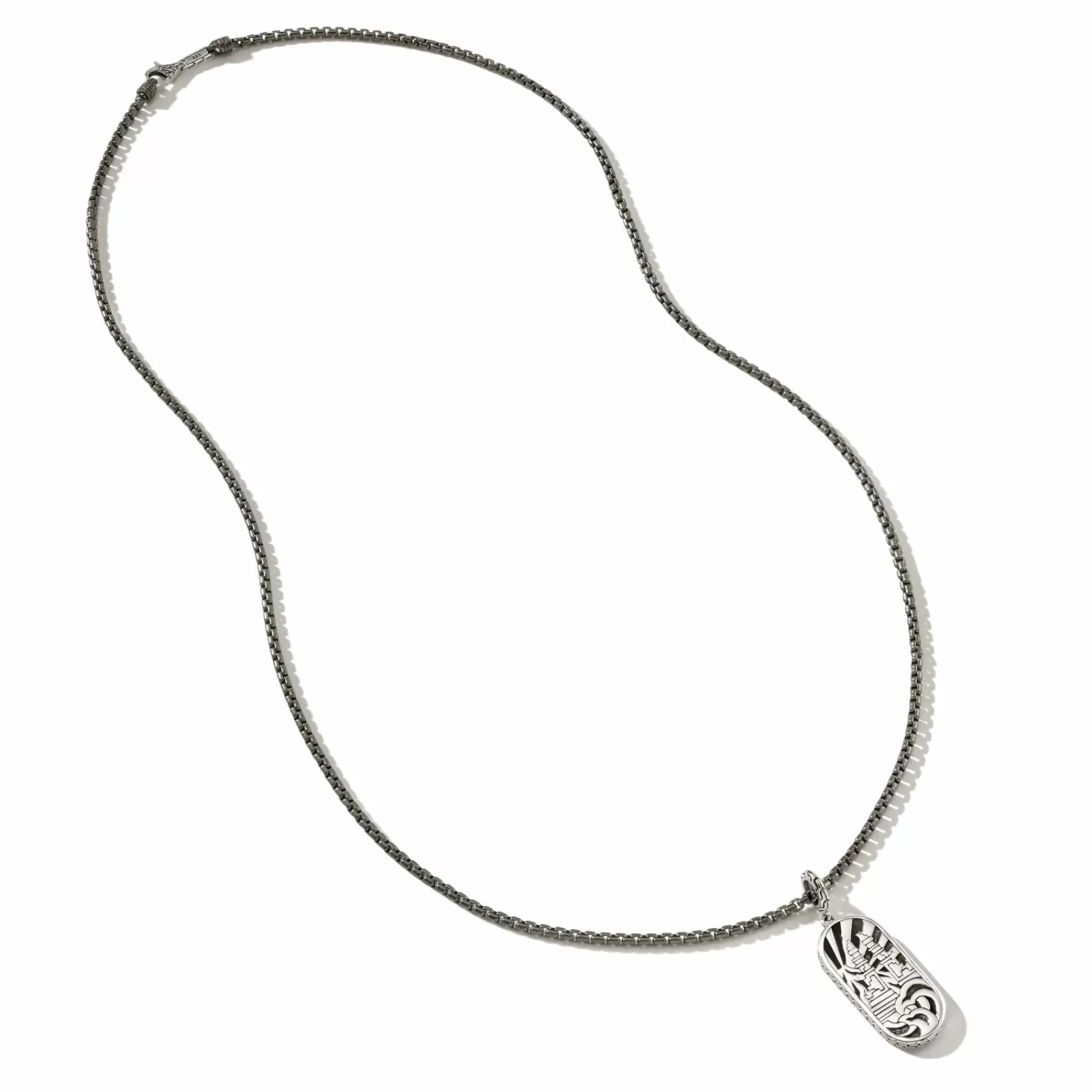 Tags & Pendants^John Hardy Carved Tag Necklace, Dark Silver, Gemstones