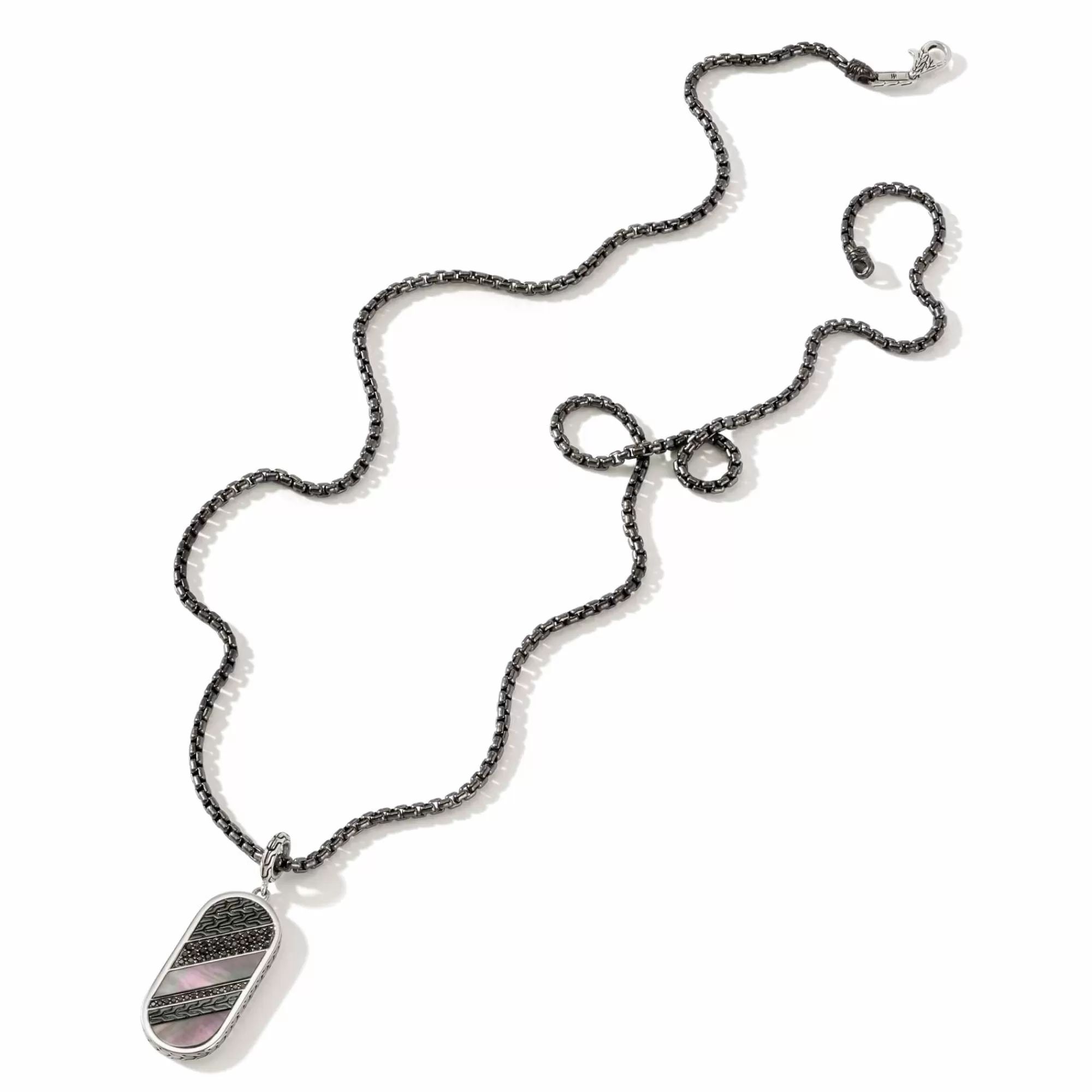 Tags & Pendants^John Hardy Carved Tag Necklace, Dark Silver, Gemstones
