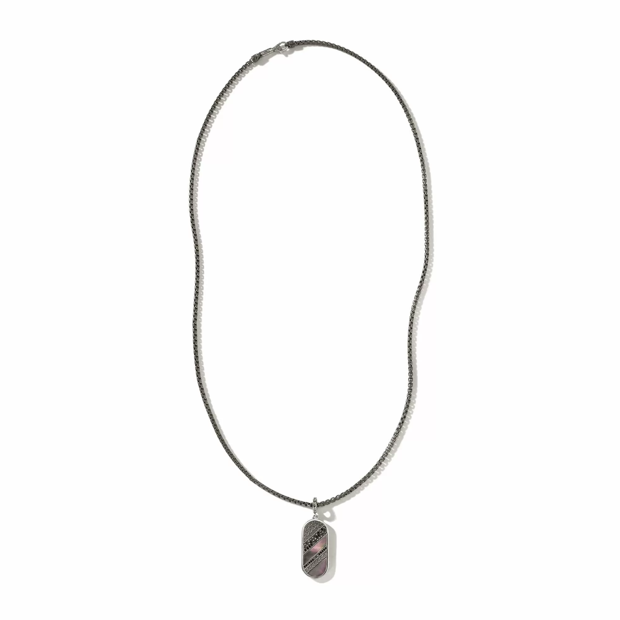 Tags & Pendants^John Hardy Carved Tag Necklace, Dark Silver, Gemstones