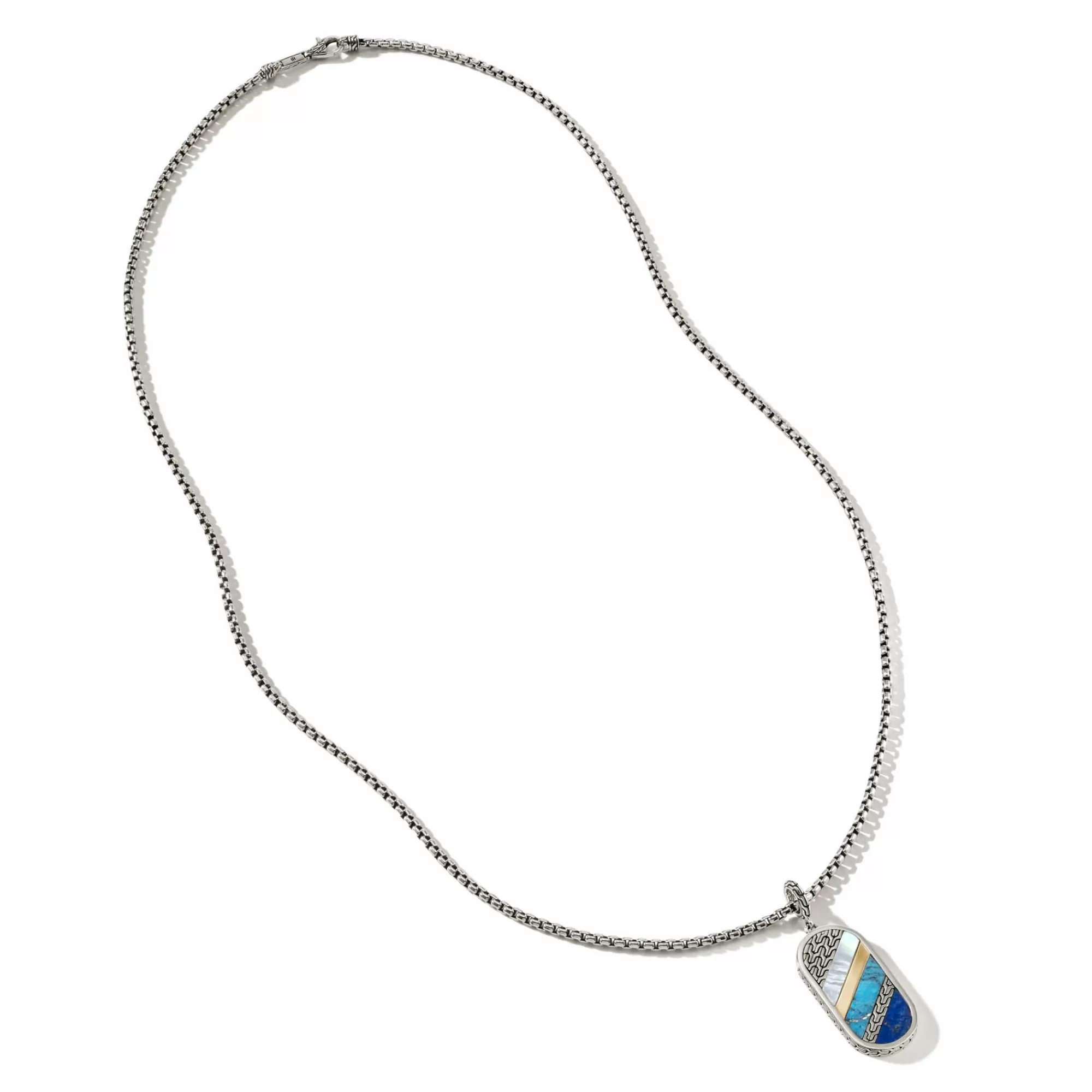 Tags & Pendants^John Hardy Carved Tag Necklace, Dark Silver, Gemstones