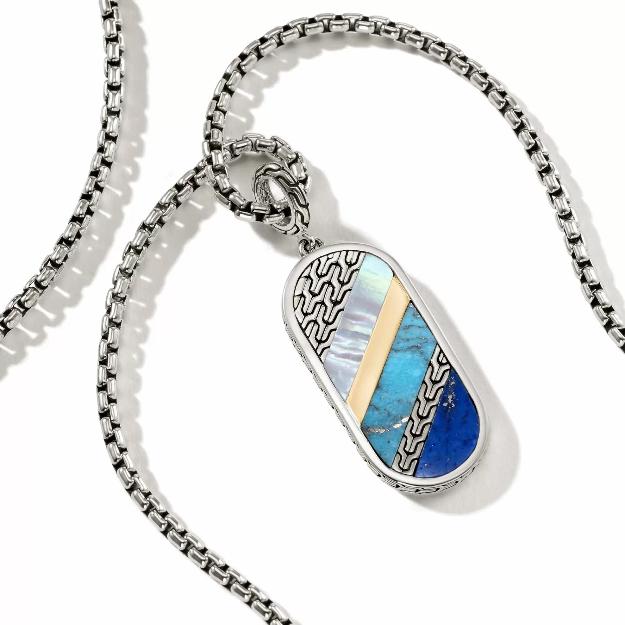 Tags & Pendants^John Hardy Carved Tag Necklace, Dark Silver, Gemstones