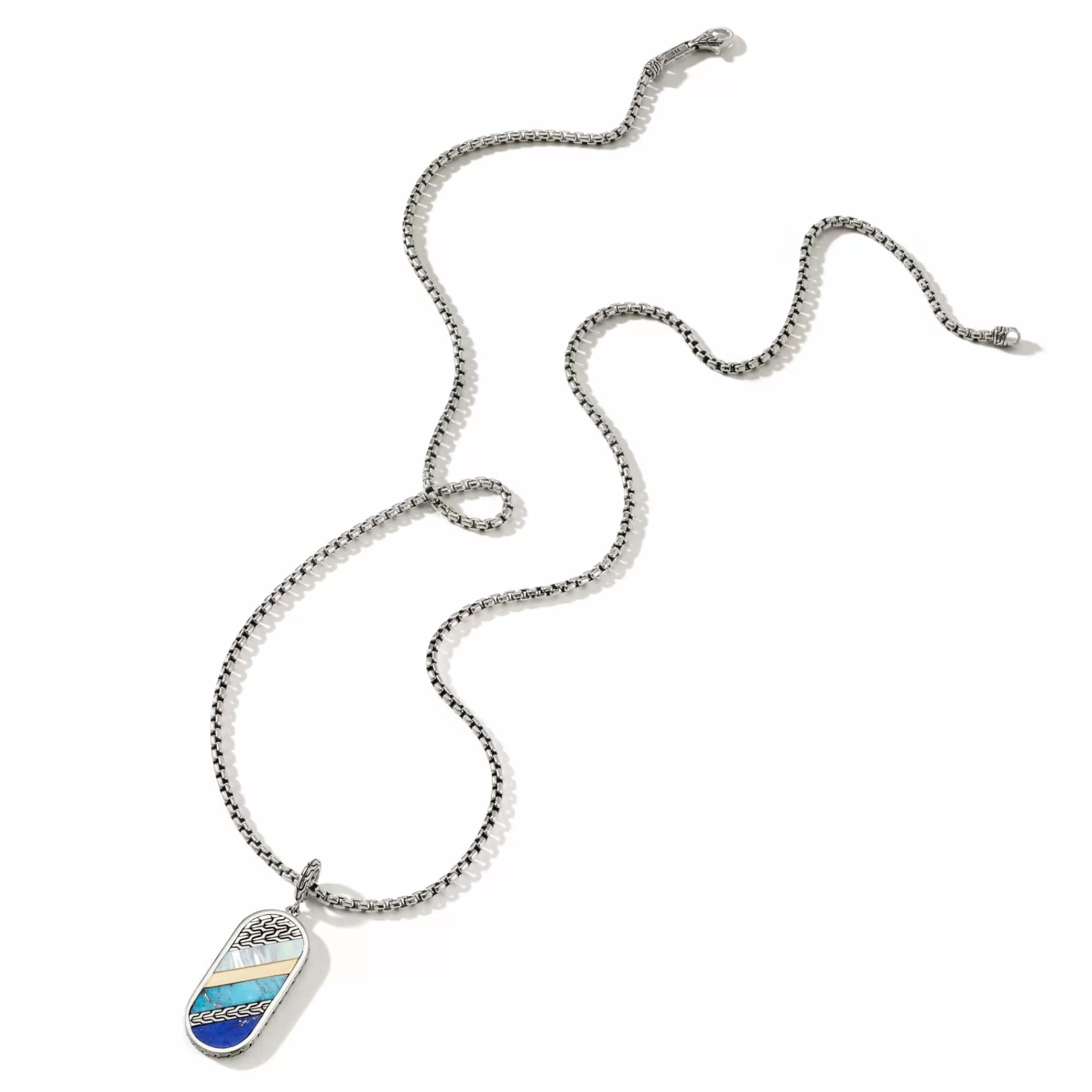 Tags & Pendants^John Hardy Carved Tag Necklace, Dark Silver, Gemstones