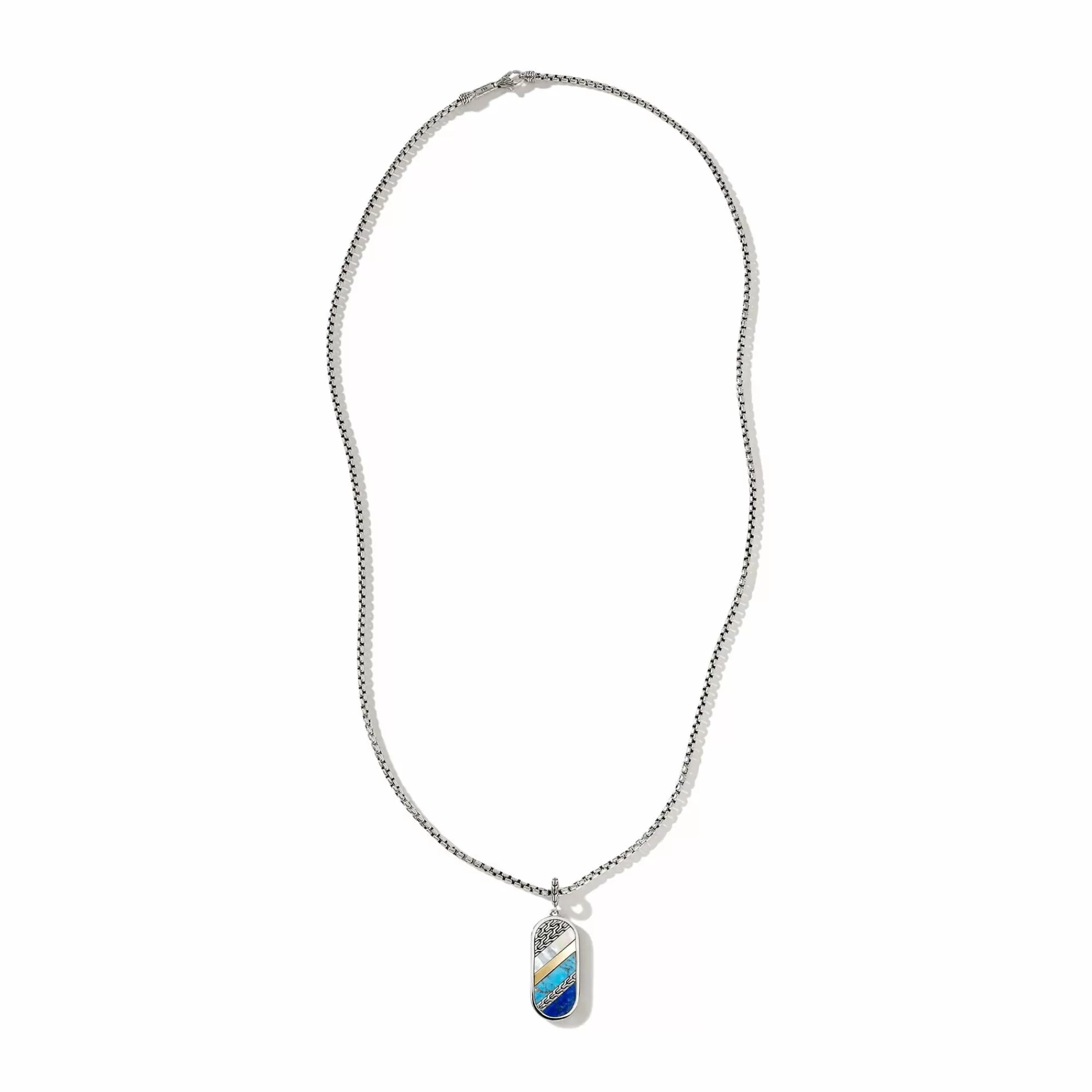 Tags & Pendants^John Hardy Carved Tag Necklace, Dark Silver, Gemstones