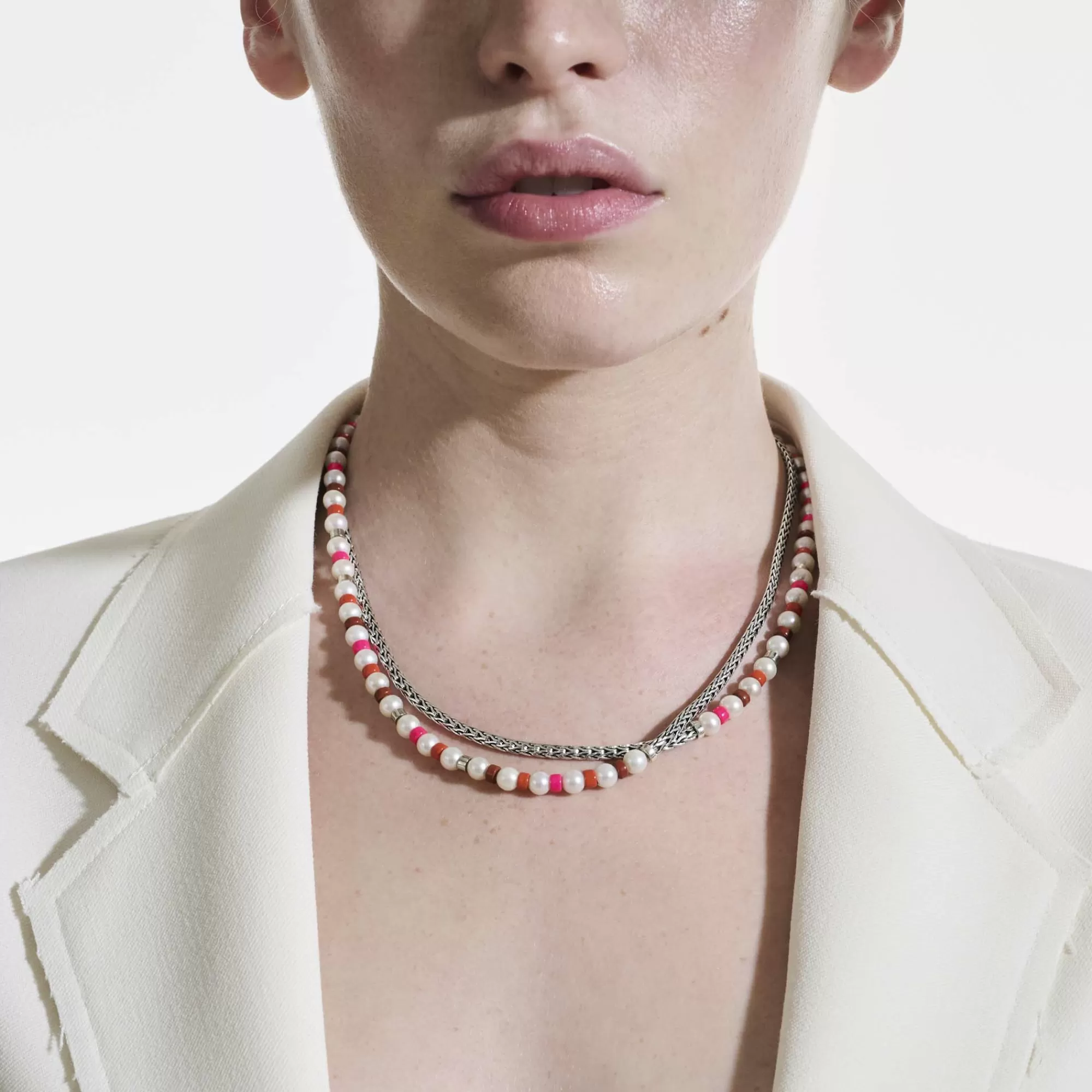 Beads^John Hardy Colorblock Necklace, Silver, Gemstones, Pearl