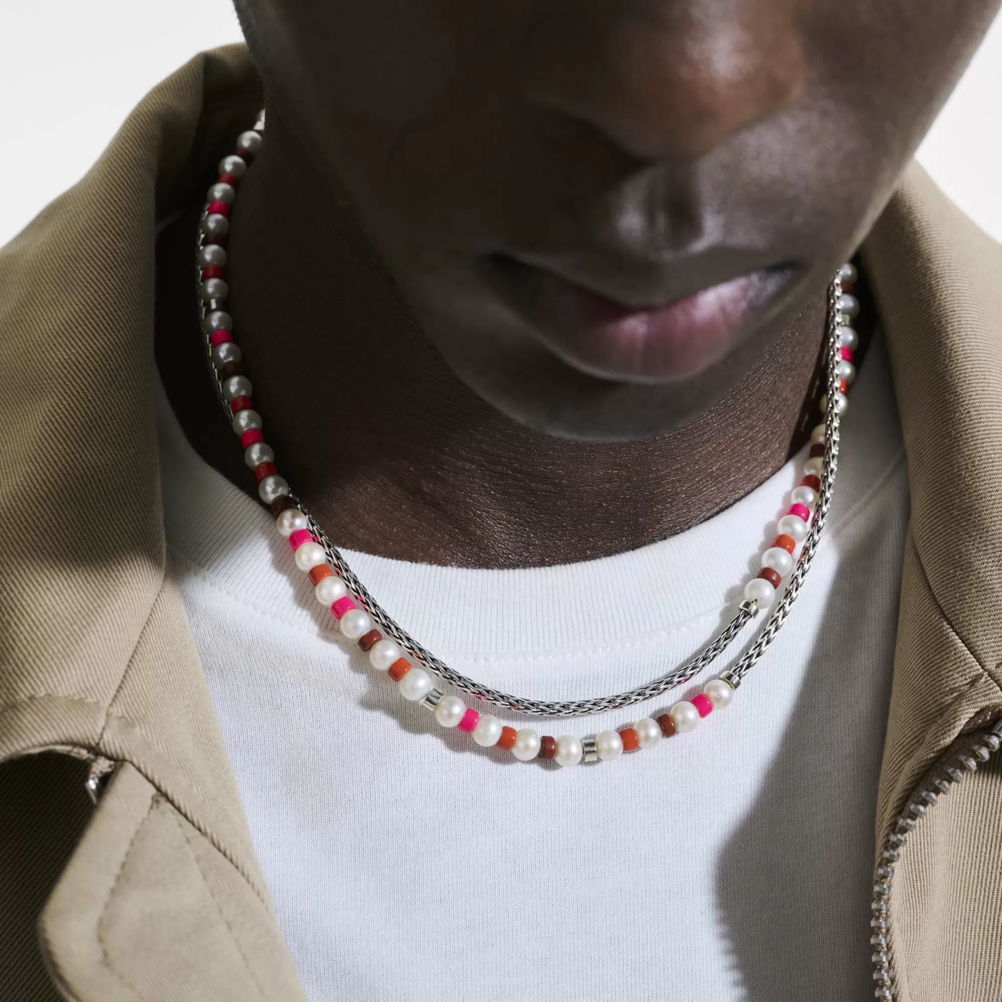 Beads^John Hardy Colorblock Necklace, Silver, Gemstones, Pearl