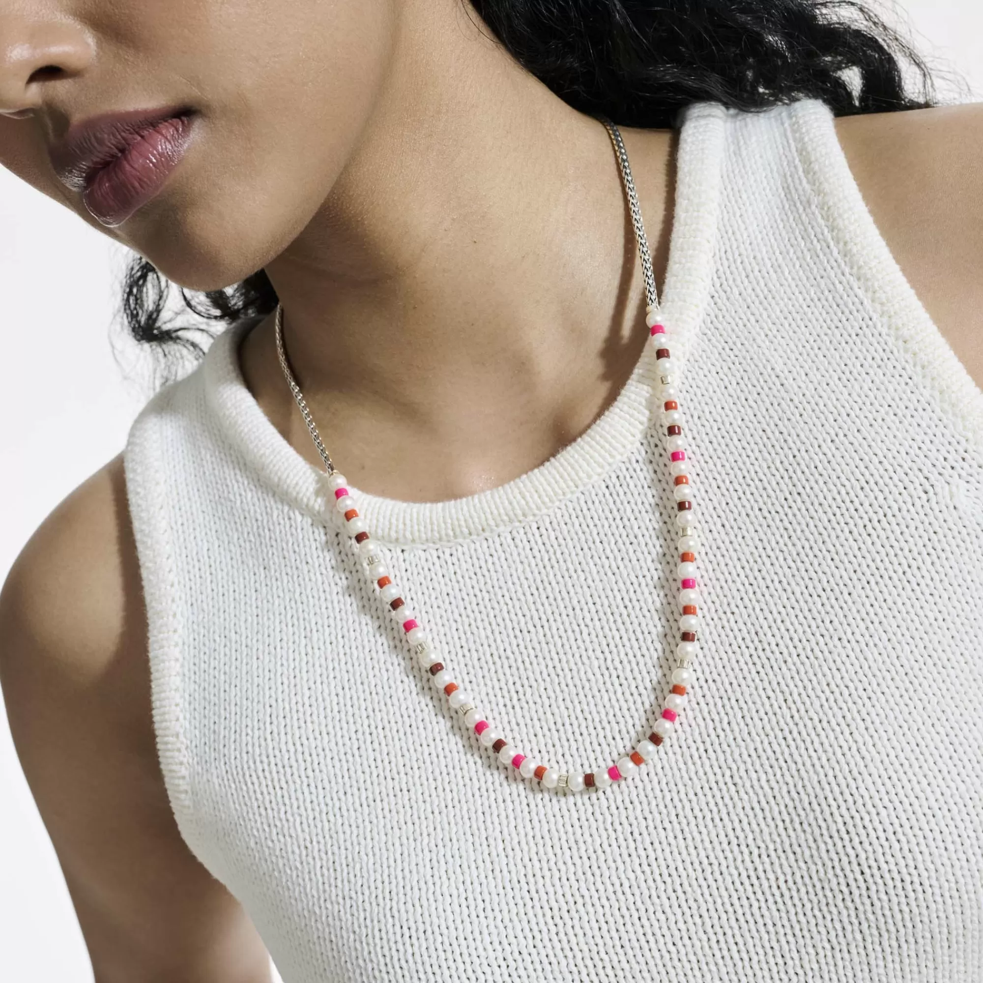 Beads^John Hardy Colorblock Necklace, Silver, Gemstones, Pearl