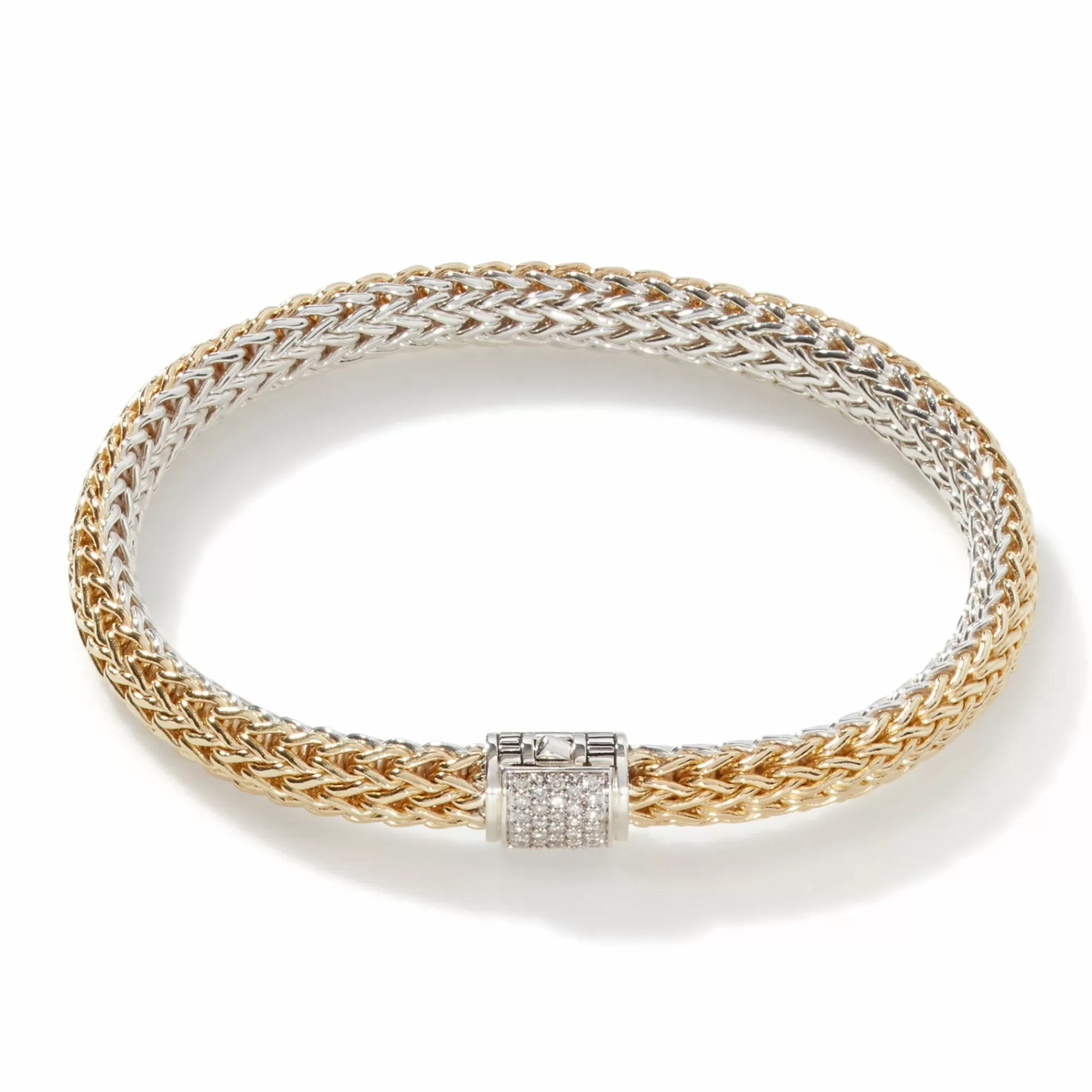 Chains^John Hardy Icon Bracelet, Gold, Silver, Diamonds, 6.5Mm