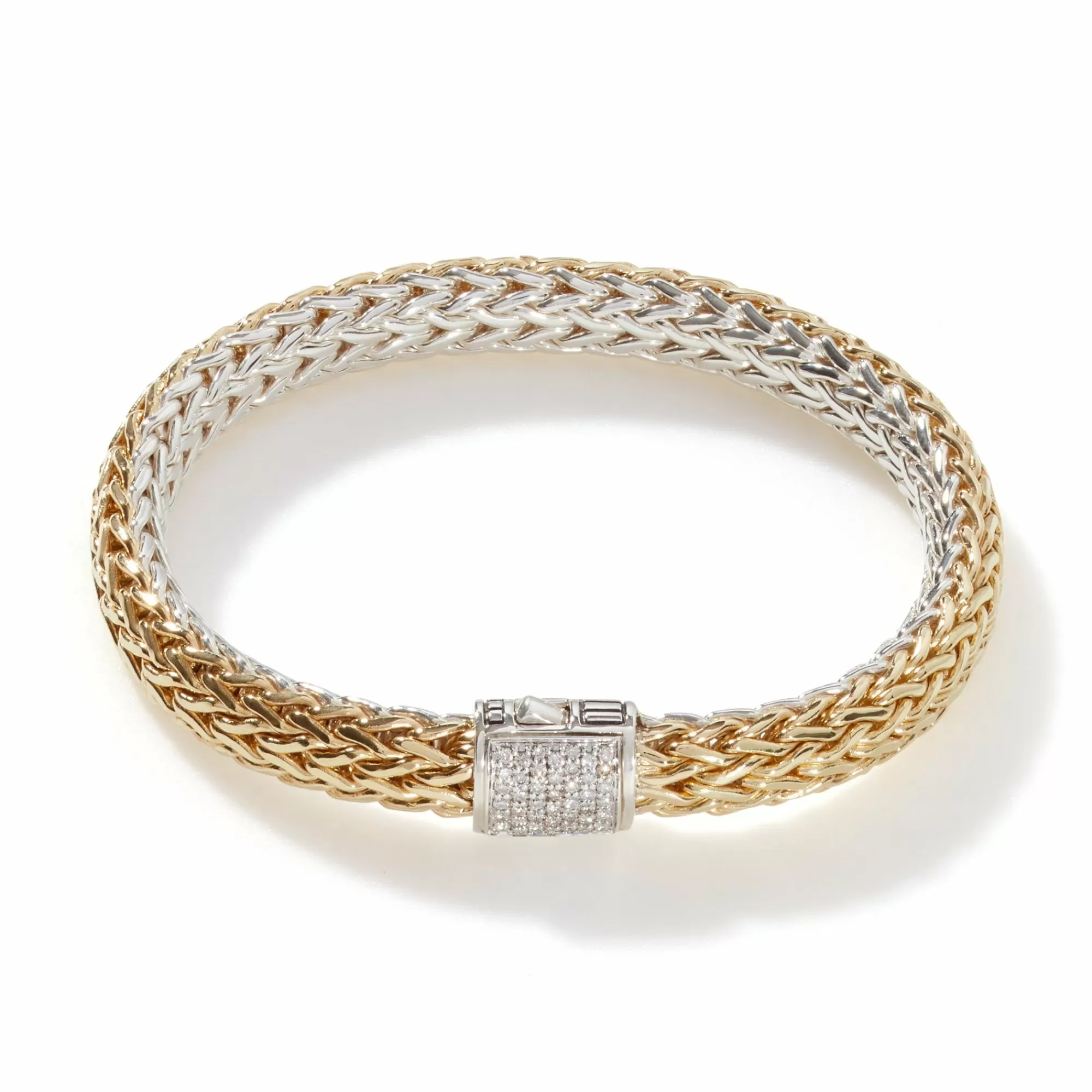 Chains^John Hardy Icon Bracelet, Gold, Silver, Diamonds, 7.5Mm
