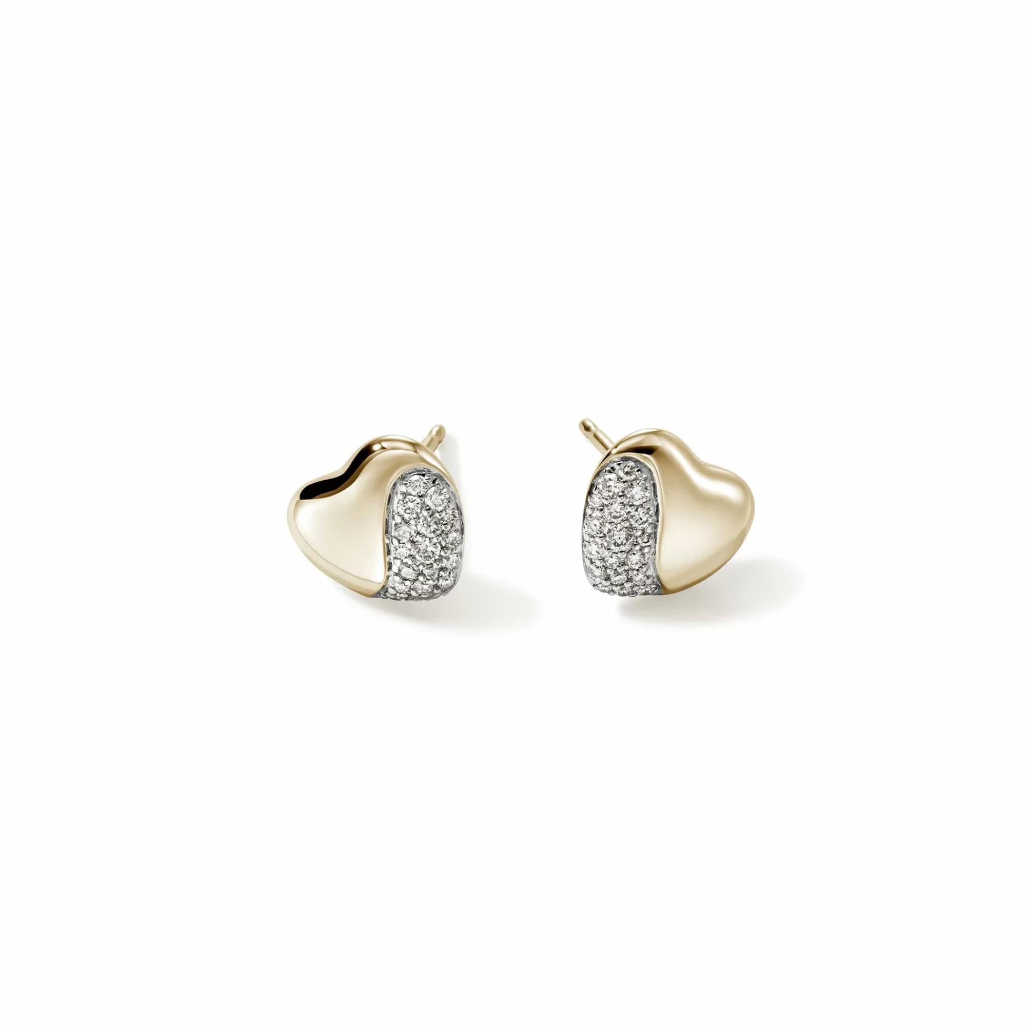 Studs^John Hardy Pebble Heart Stud Earring, Gold, Diamonds